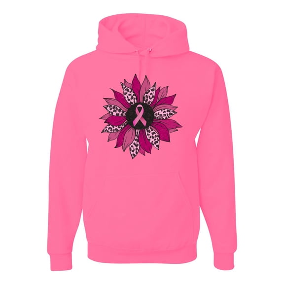 Wild Bobby Pink Cheetah Print Breast Cancer Carnation Flower Breast Cancer Awareness Unisex Hoodie Sweatshirt, Neon Pink, 3X-Large