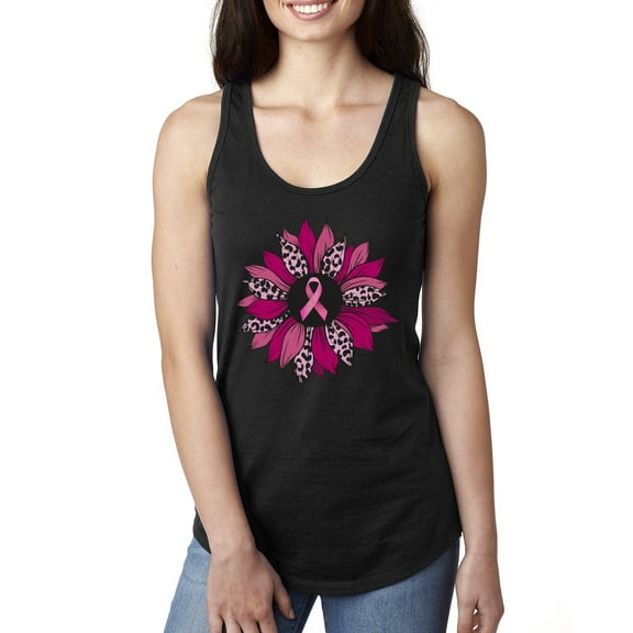 Wild Bobby Pink Cheetah Print Breast Cancer Carnation Flower Breast Cancer Awareness Women Racerback Tank Top, Black, Small