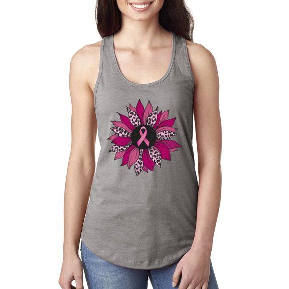 Wild Bobby Pink Cheetah Print Breast Cancer Carnation Flower Breast Cancer Awareness Women Racerback Tank Top, Heather Grey, Small