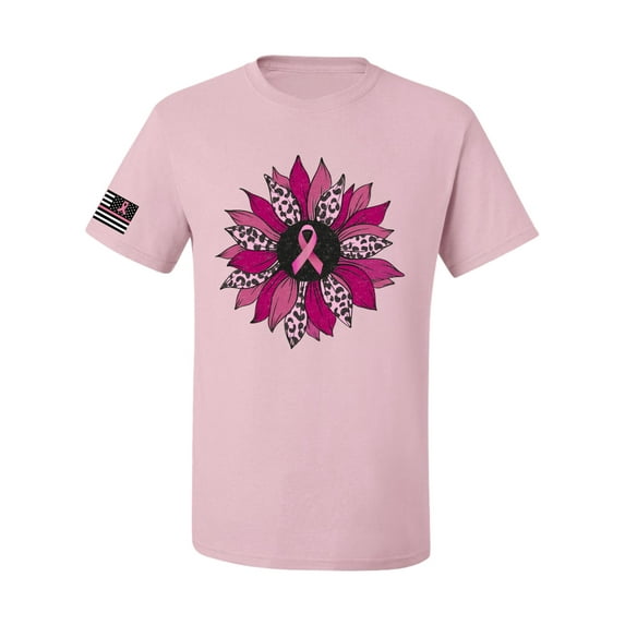 Wild Bobby Pink Cheetah Print Breast Cancer Carnation Flower US Flag Breast Cancer Awareness Men Tee, Light Pink, Large