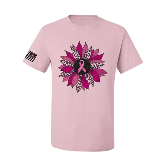 Wild Bobby Pink Cheetah Print Breast Cancer Carnation Flower US Flag Breast Cancer Awareness Men Tee, Light Pink, Large