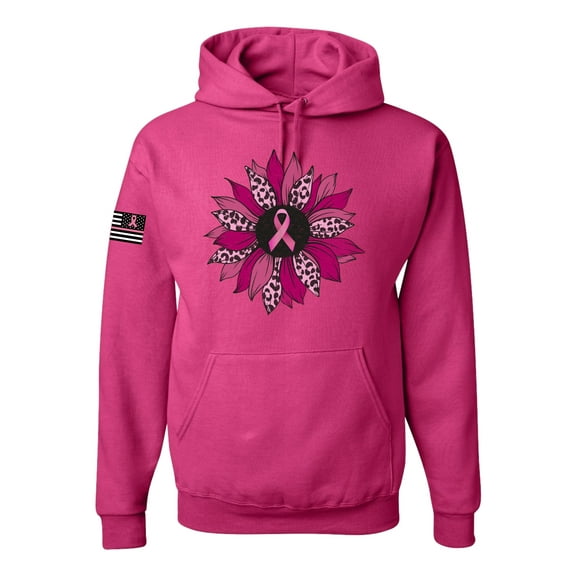 Wild Bobby Pink Cheetah Print Breast Cancer Carnation Flower US Flag Breast Cancer Awareness Unisex Hoodie Sweatshirt, Fuschia, Small