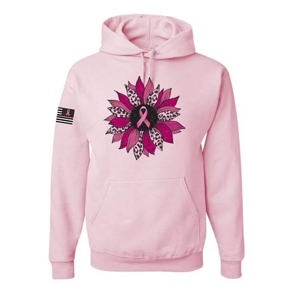 Wild Bobby Pink Cheetah Print Breast Cancer Carnation Flower US Flag Breast Cancer Awareness Unisex Hoodie Sweatshirt, Light Pink, X-Large
