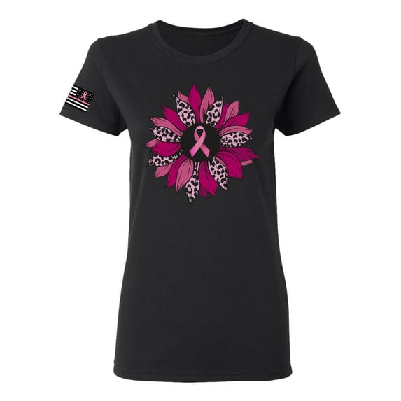 Wild Bobby Pink Cheetah Print Breast Cancer Carnation Flower US Flag Breast Cancer Awareness Women Graphic Tee, Black, XX-Large