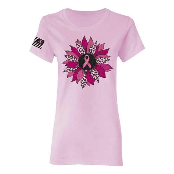 Wild Bobby Pink Cheetah Print Breast Cancer Carnation Flower US Flag Breast Cancer Awareness Women Graphic Tee, Light Pink, X-Large