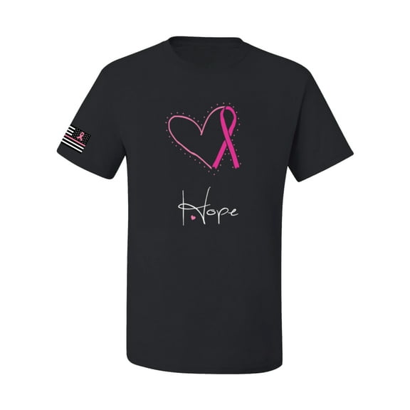 Wild Bobby, Pink Heart Love Hope Support Women USA Flag Sleeve Breast Cancer Awareness Men Tee, Black, Large