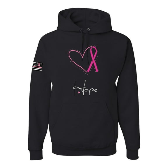 Wild Bobby, Pink Heart Love Hope Support Women USA Flag Sleeve Breast Cancer Awareness Unisex Hoodie Sweatshirt, Black, Small