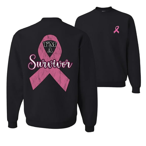 Wild Bobby Pink I'm A Breast Cancer Survivor Breast Cancer Awareness Front and Back Unisex Crewneck Sweatshirt, Black, Small
