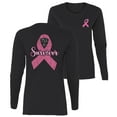 thumbnail image 1 of Wild Bobby Pink I'm A Breast Cancer Survivor Breast Cancer Awareness Front and Back Womens Graphic Long Sleeve T-Shirt, Black, Small, 1 of 5