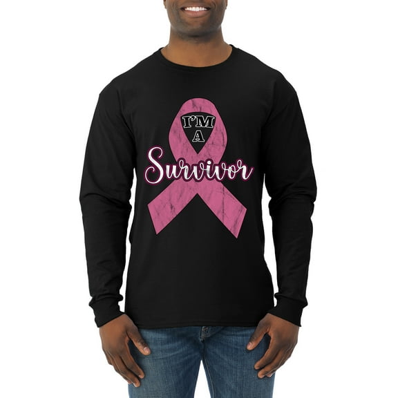 Wild Bobby Pink I'm A Breast Cancer Survivor Breast Cancer Awareness Men Long Sleeve Shirt, Black, Small