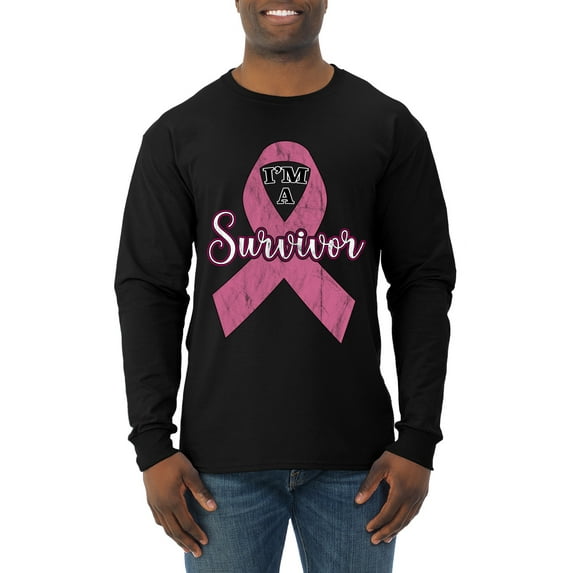 Wild Bobby Pink I'm A Breast Cancer Survivor Breast Cancer Awareness Men Long Sleeve Shirt, Black, Small