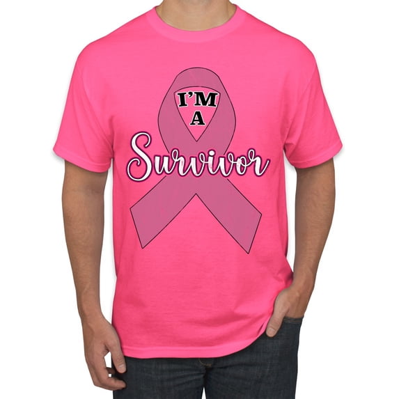 Wild Bobby Pink I'm A Breast Cancer Survivor Breast Cancer Awareness Men Tee, Neon Pink, XX-Large