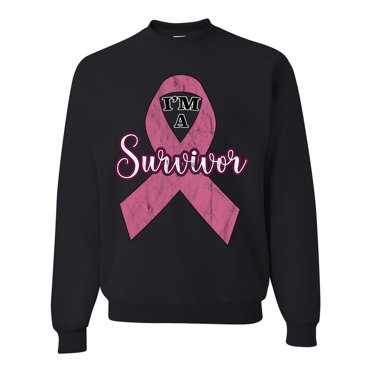 Wild Bobby Pink I'm A Breast Cancer Survivor Breast Cancer Awareness Unisex Crewneck Sweatshirt, Black, Small