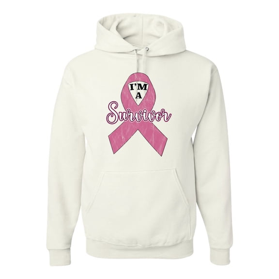 Wild Bobby Pink I'm A Breast Cancer Survivor Breast Cancer Awareness Unisex Hoodie Sweatshirt, White, Small