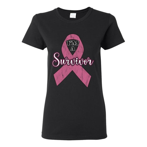 Wild Bobby Pink I'm A Breast Cancer Survivor Breast Cancer Awareness Women Graphic Tee, Black, Small
