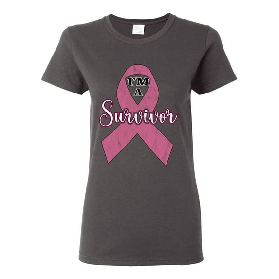 Wild Bobby Pink I'm A Breast Cancer Survivor Breast Cancer Awareness Women Graphic Tee, Charcoal, X-Large