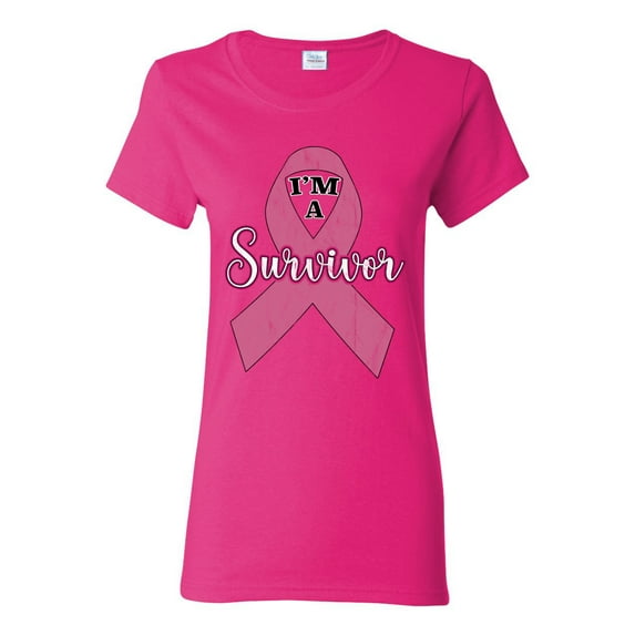 Wild Bobby Pink I'm A Breast Cancer Survivor Breast Cancer Awareness Women Graphic Tee, Fuschia, 3X-Large