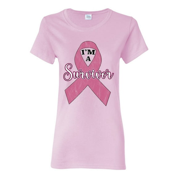 Wild Bobby Pink I'm A Breast Cancer Survivor Breast Cancer Awareness Women Graphic Tee, Light Pink, Large