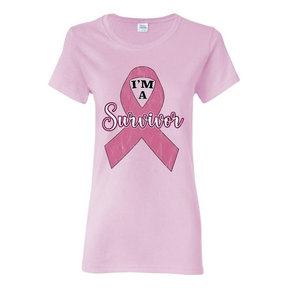 Wild Bobby Pink I'm A Breast Cancer Survivor Breast Cancer Awareness Women Graphic Tee, Light Pink, Small