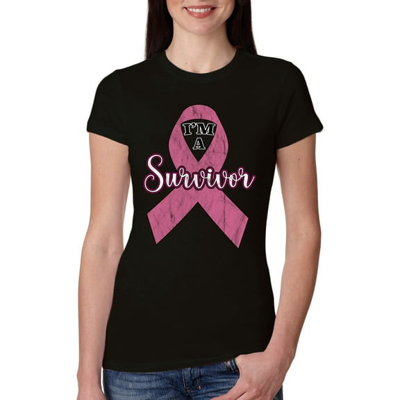 Wild Bobby Pink I'm A Breast Cancer Survivor Breast Cancer Awareness Women Slim Fit Junior Tee, Black, Medium
