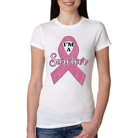 Wild Bobby Pink I'm A Breast Cancer Survivor Breast Cancer Awareness Women Slim Fit Junior Tee, White, Medium