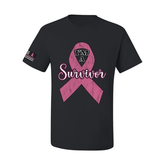 Wild Bobby Pink I'm A Breast Cancer Survivor US Flag Breast Cancer Awareness Men Tee, Black, Small