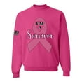 thumbnail image 1 of Wild Bobby Pink I'm A Breast Cancer Survivor US Flag Breast Cancer Awareness Unisex Crewneck Sweatshirt, Fuschia, Large, 1 of 5