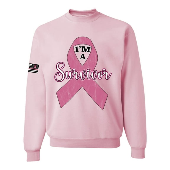 Wild Bobby Pink I'm A Breast Cancer Survivor US Flag Breast Cancer Awareness Unisex Crewneck Sweatshirt, Light Pink, X-Large