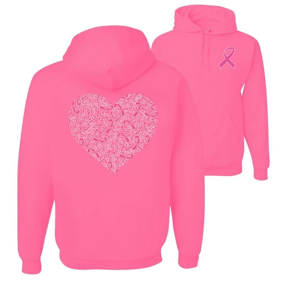Wild Bobby, Pink Ribbon Heart, Breast Cancer Awareness, Front and Back Unisex Graphic Hoodie Sweatshirt, Neon Pink, 3X-Large