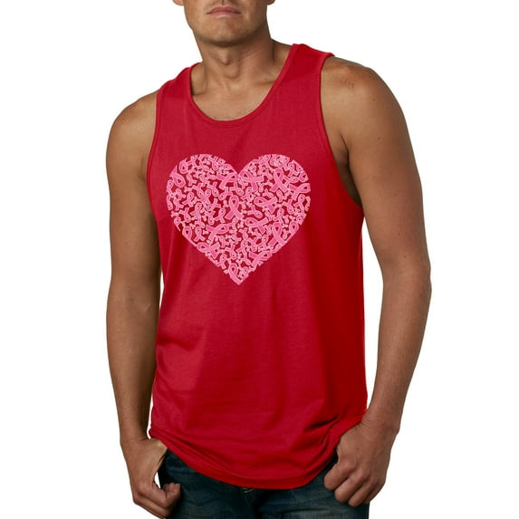 Wild Bobby, Pink Ribbon Heart, Breast Cancer Awareness, Men Graphic Tank Top, Red, Large
