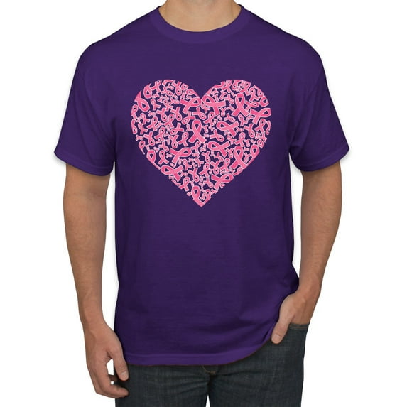 Wild Bobby, Pink Ribbon Heart, Breast Cancer Awareness, Men Graphic Tee, Purple, Large