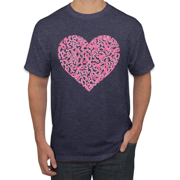 Wild Bobby, Pink Ribbon Heart, Breast Cancer Awareness, Men Graphic Tee, Vintage Heather Navy, Small