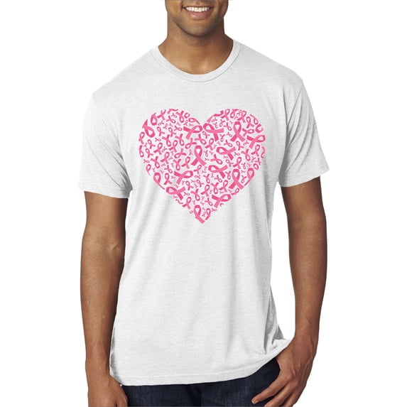 Wild Bobby, Pink Ribbon Heart, Breast Cancer Awareness, Men Premium Tri Blend Tee, Heather White, Medium
