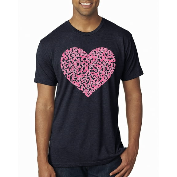 Wild Bobby, Pink Ribbon Heart, Breast Cancer Awareness, Men Premium Tri Blend Tee, Vintage Navy, Small