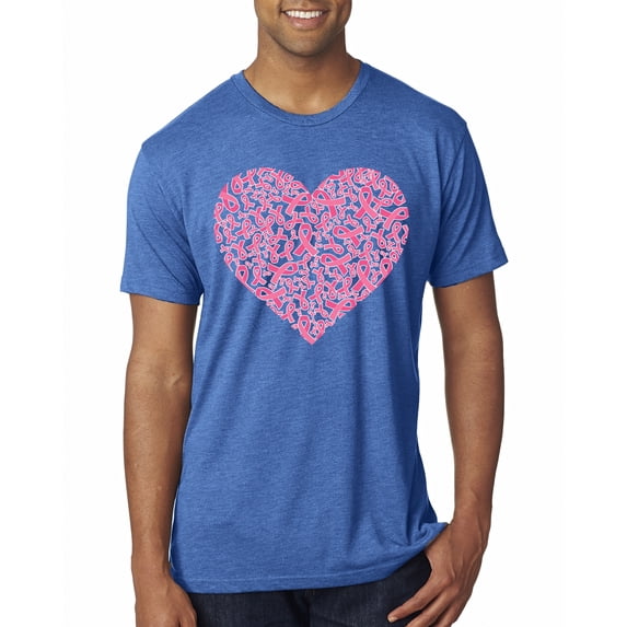 Wild Bobby, Pink Ribbon Heart, Breast Cancer Awareness, Men Premium Tri Blend Tee, Vintage Royal, X-Large