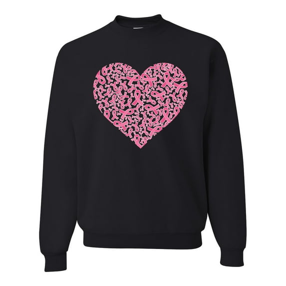 Wild Bobby, Pink Ribbon Heart, Breast Cancer Awareness, Unisex Crewneck Graphic Sweatshirt, Black, X-Large