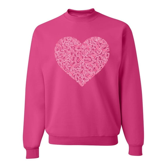 Wild Bobby, Pink Ribbon Heart, Breast Cancer Awareness, Unisex Crewneck Graphic Sweatshirt, Fuschia, Medium