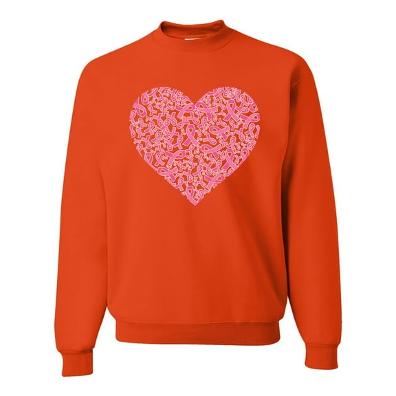 Wild Bobby, Pink Ribbon Heart, Breast Cancer Awareness, Unisex Crewneck Graphic Sweatshirt, Orange, X-Large