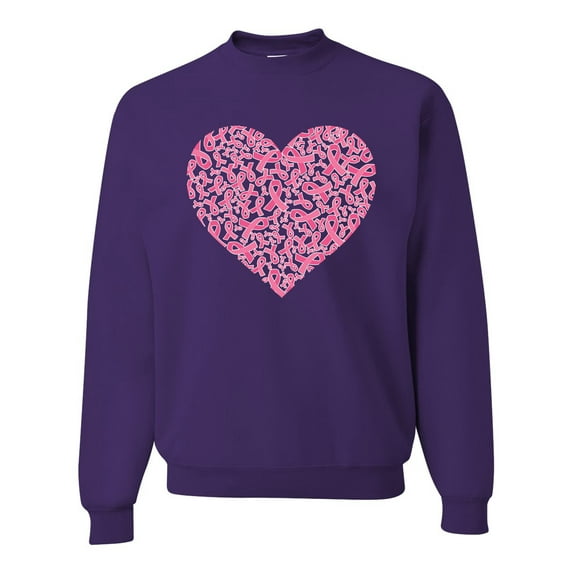 Wild Bobby, Pink Ribbon Heart, Breast Cancer Awareness, Unisex Crewneck Graphic Sweatshirt, Purple, XX-Large