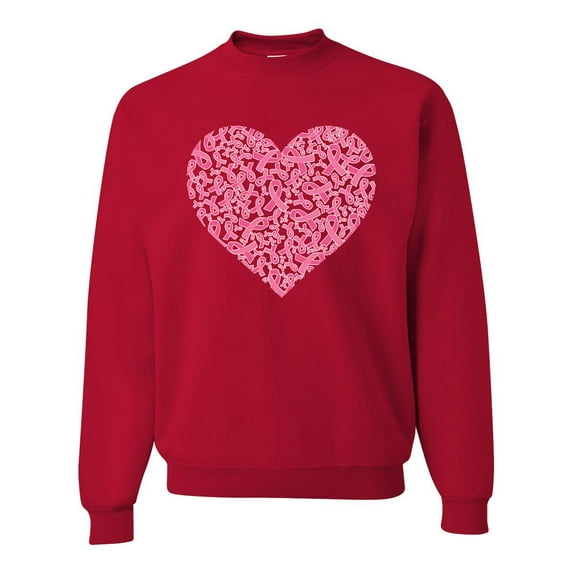 Wild Bobby, Pink Ribbon Heart, Breast Cancer Awareness, Unisex Crewneck Graphic Sweatshirt, Red, 4X-Large