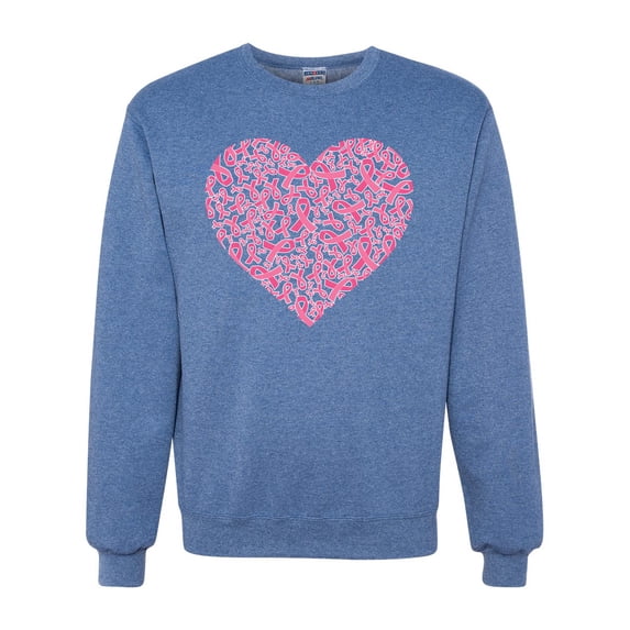 Wild Bobby, Pink Ribbon Heart, Breast Cancer Awareness, Unisex Crewneck Graphic Sweatshirt, Vintage Heather Blue, Small