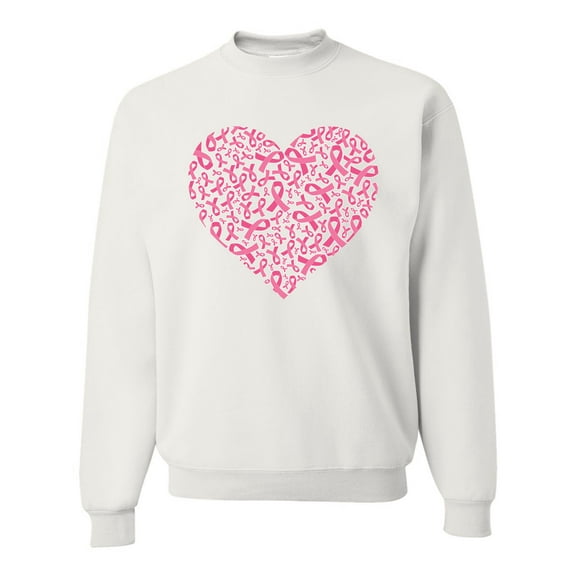 Wild Bobby, Pink Ribbon Heart, Breast Cancer Awareness, Unisex Crewneck Graphic Sweatshirt, White, X-Large