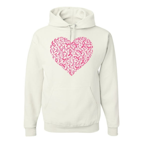 Wild Bobby, Pink Ribbon Heart, Breast Cancer Awareness, Unisex Graphic Hoodie Sweatshirt, White, Small