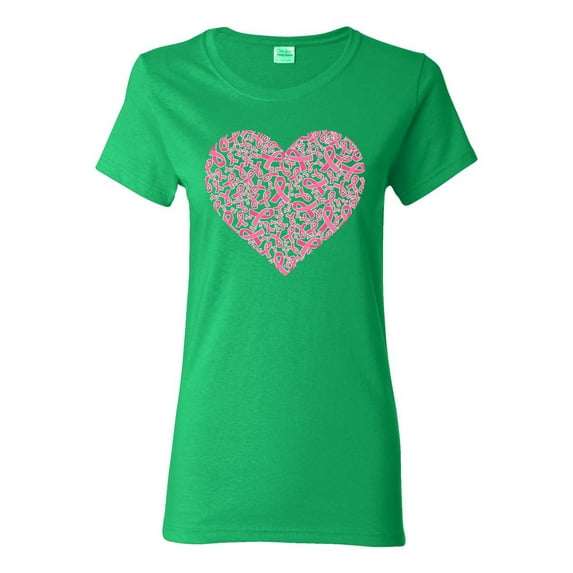 Wild Bobby, Pink Ribbon Heart, Breast Cancer Awareness, Women Graphic Tee, Kelly, Large