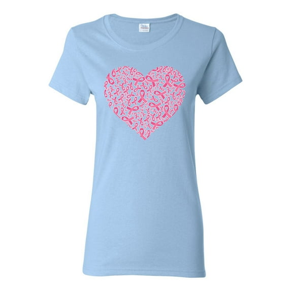 Wild Bobby, Pink Ribbon Heart, Breast Cancer Awareness, Women Graphic Tee, Light Blue, XX-Large