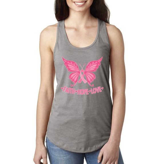 Wild Bobby, Pink Ribbon Heart, Breast Cancer Awareness, Women Racerback Tank Top, Heather Grey, Small