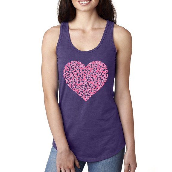 Wild Bobby, Pink Ribbon Heart, Breast Cancer Awareness, Women Racerback Tank Top, Purple Rush, Large