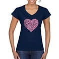 thumbnail image 1 of Wild Bobby, Pink Ribbon Heart, Breast Cancer Awareness, Women Standard V-Neck Tee, Navy, Small, 1 of 5