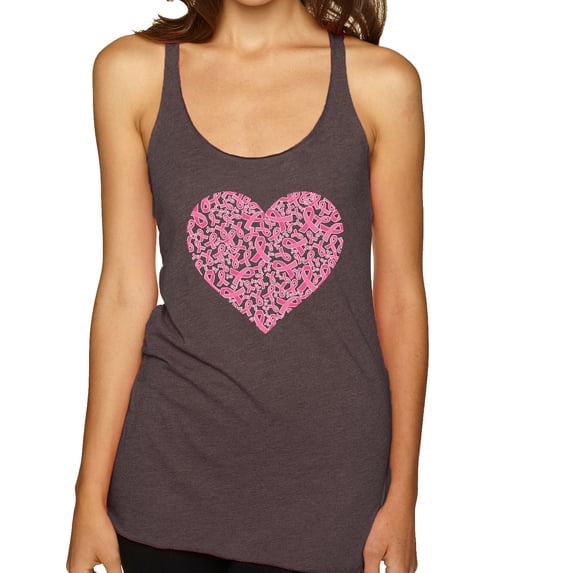 Wild Bobby, Pink Ribbon Heart, Breast Cancer Awareness, Women Tri-Blend Racerback Tank Top, Brown, Small