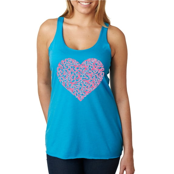 Wild Bobby, Pink Ribbon Heart, Breast Cancer Awareness, Women Tri-Blend Racerback Tank Top, Vintage Turquoise, X-Large